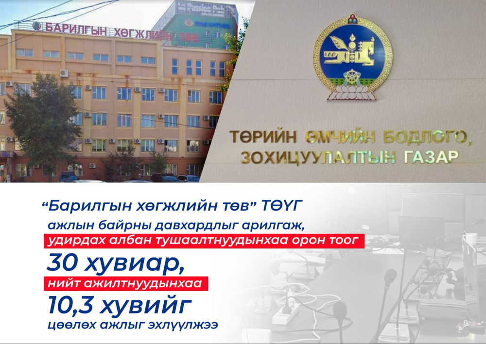 “БАРИЛГЫН ХӨГЖЛИЙН ТӨВ” ТӨҮГ АЖЛЫН БАЙРНЫ ДАВХАРДЛЫГ АРИЛГАЖ, УДИРДАХ АЛБАН ТУШААЛТНЫ ОРОН ТООГ 30 ХУВИАР, НИЙТ АЖИЛТНЫ 10,3 ХУВИЙГ ЦӨӨЛӨХ АЖЛЫГ ЭХЛҮҮЛЖЭЭ