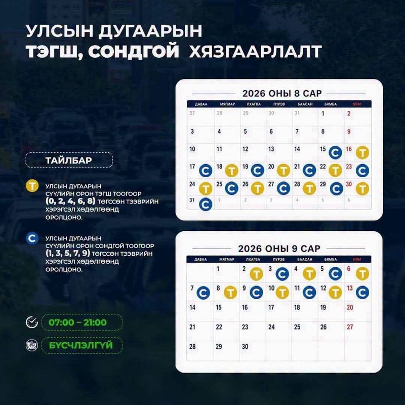 Есдүгээр сарын 1-нд дугаарын хязгаарлалт үйлчлэхгүй